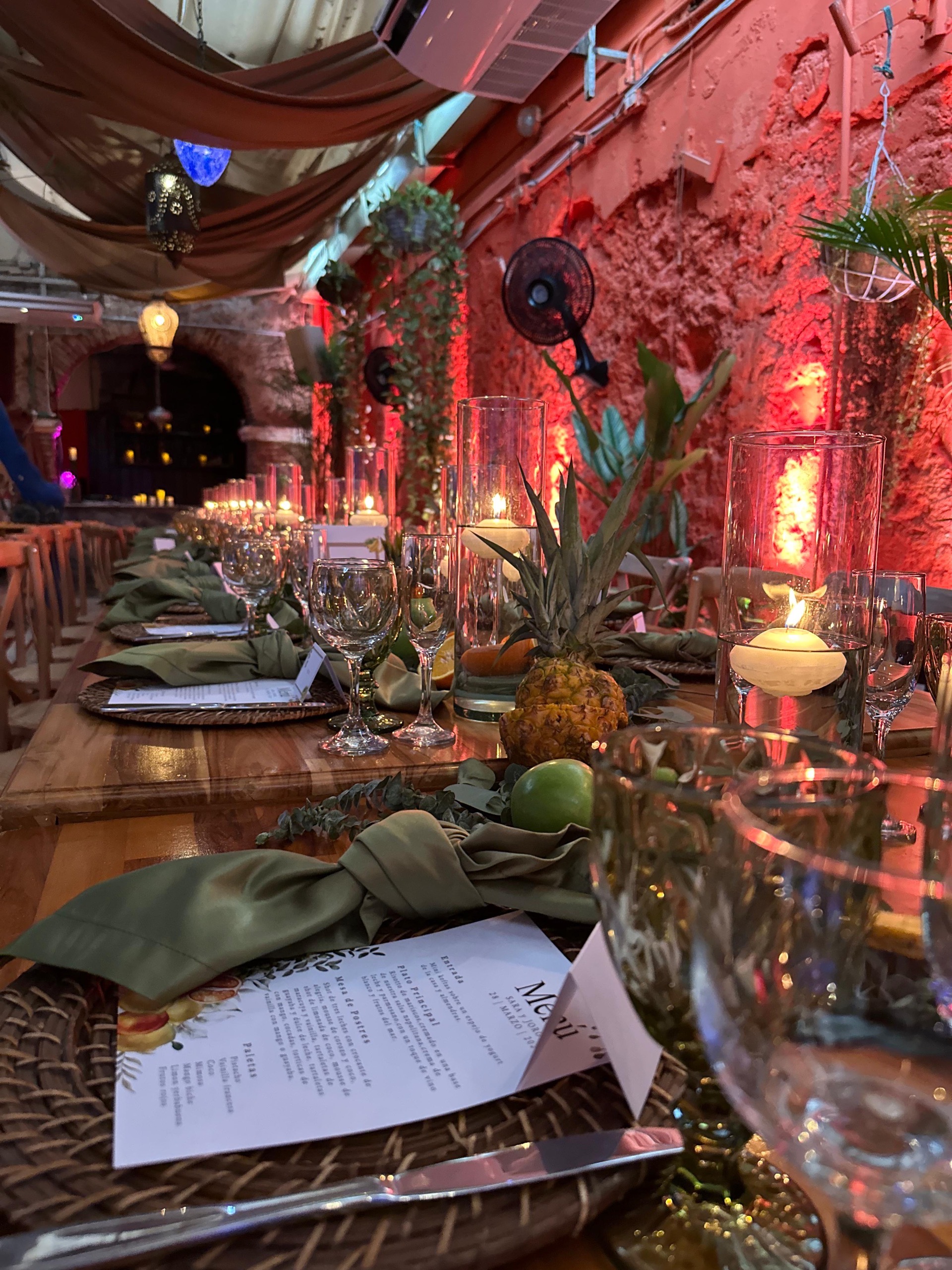 Tablescape detail with floating candles