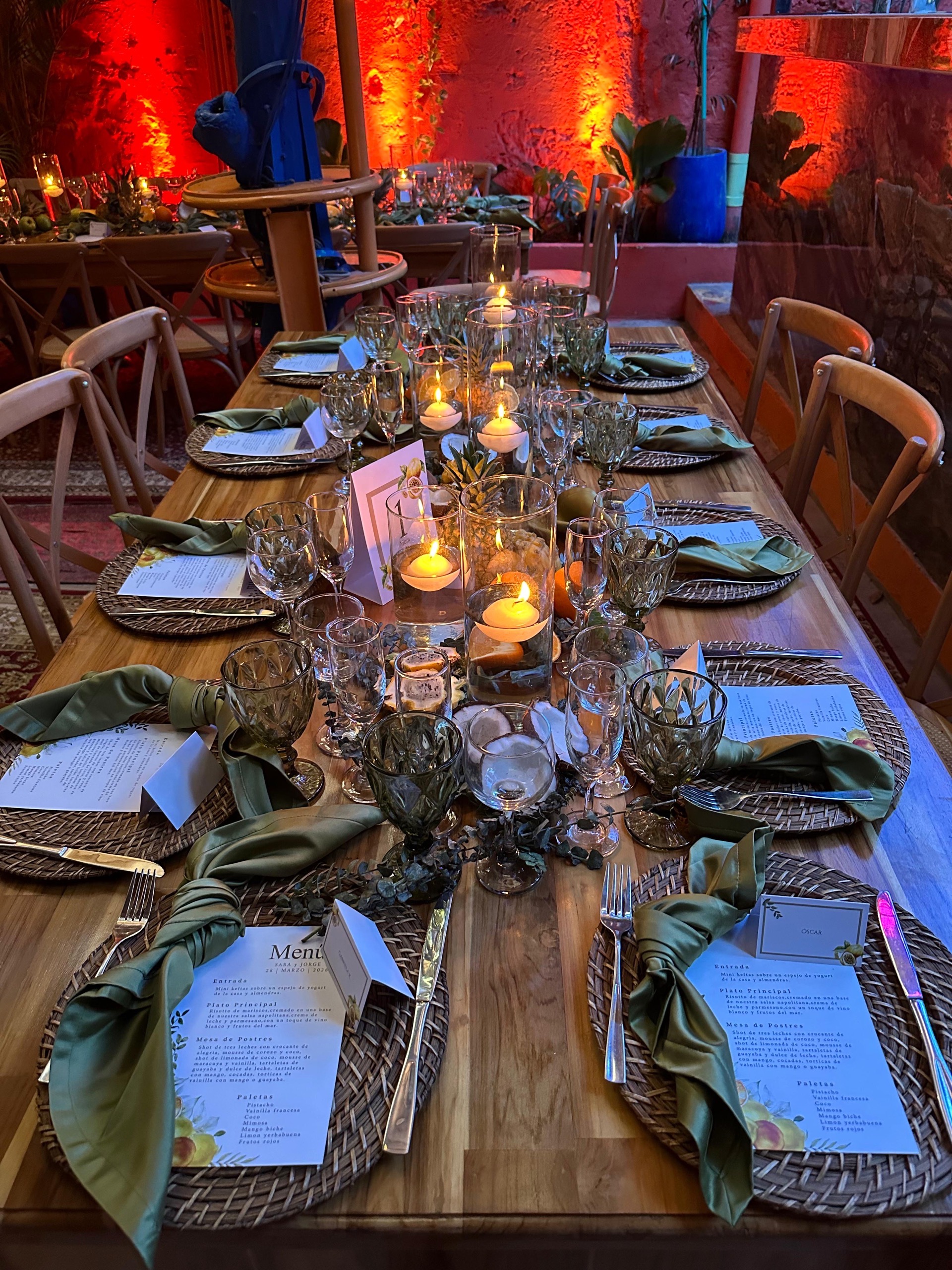 Candlelit tablescape at Casa Bohême